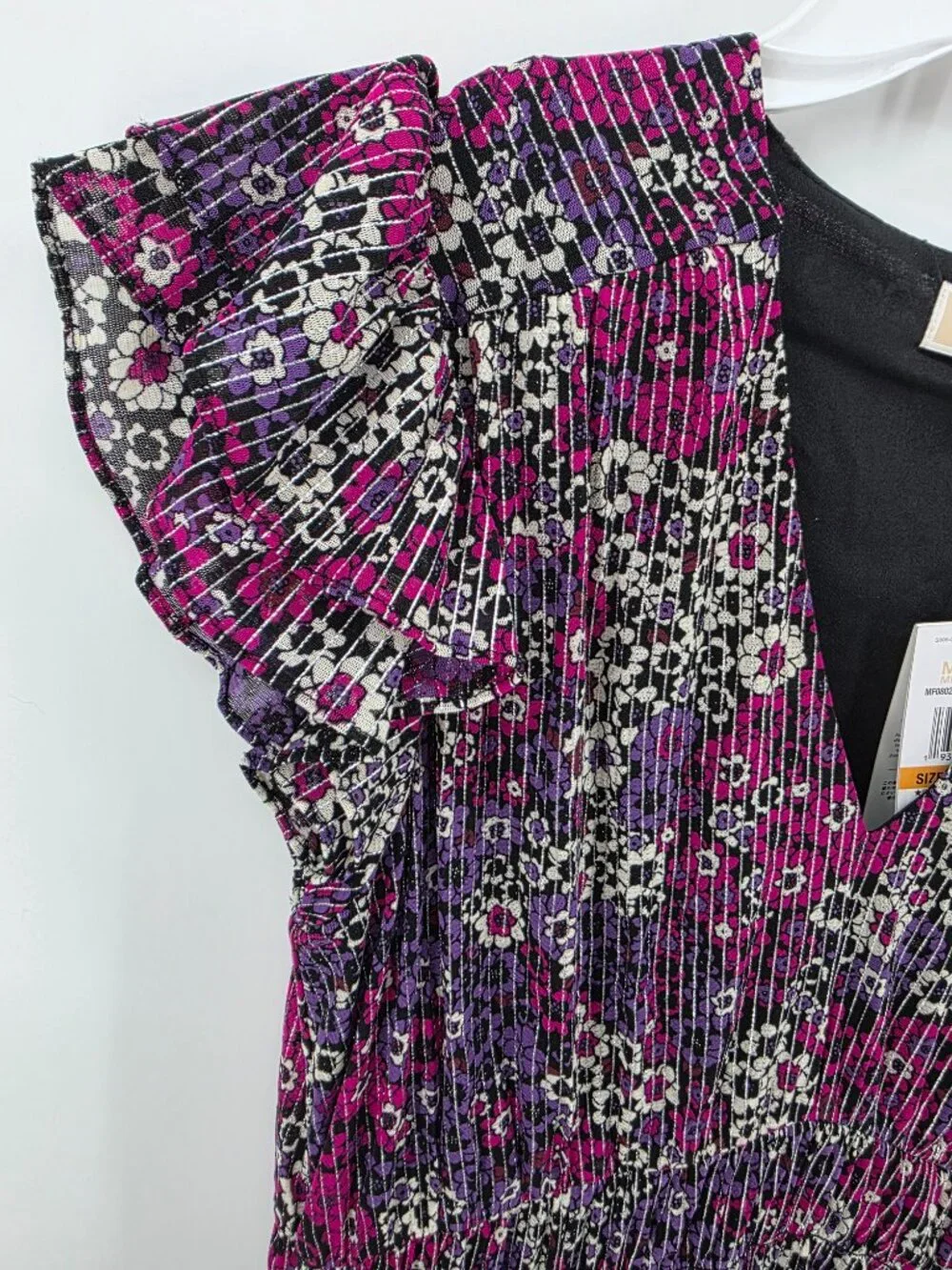 Michael Kors Purple Multicolor Floral Ruffle Sleeve Mini Dress Size S NWT